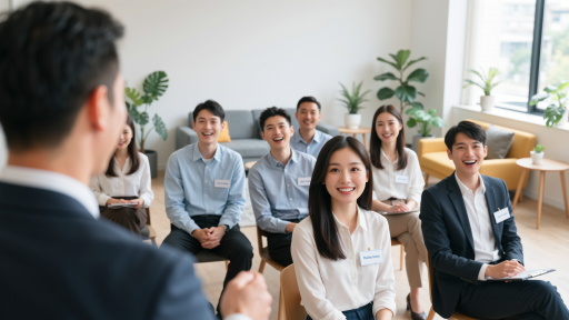 政府工作人员在社区宣传政策，居民围坐听讲，背景有宣传展板